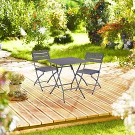 Relaxdays Balkonmöbel Set, 3-teilig, in Holzoptik, & grau