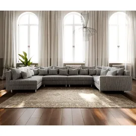 DeLife Wohnlandschaft Clovis XL Hellgrau Strukturstoff Modulsofa Armlehne
