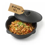 4big.fun NAMANGAN Gusseisen Kasan 10L Deckel Kazan WOK Kessel BBQ