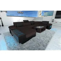 Sofa Dreams Wohnlandschaft Stoffsofa Couch Bellagio U Form Stoff Polster Sofa, mit LED, wahlweise mit Bettfunktion als Schlafsofa, Designersofa braun|schwarz