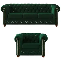 S-Style Chesterfield Garnitur Samt 3-Sitzer Grün