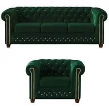 S-Style Chesterfield Garnitur Samt 3-Sitzer Grün
