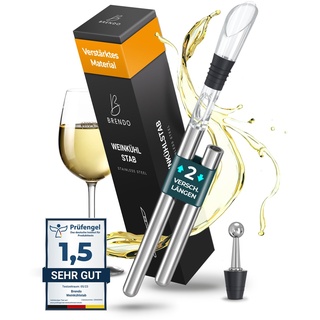 Brendo Weinkühler 4-in-1 Weinkühlstab Edelstahl I Flaschenkühler 2 Längen Weinkühlstäbe + Weinausgießer + Dekanter + Flaschenverschluss I Wein-Geschenk-Set Männer Frauen, Wein-Zubehör, Geschenkidee