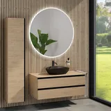 rivea Dia Unterschrank B: 120 cm mit 2 Auszügen, Waschtisch B: 60 cm schwarz matt, mit Kanya Lichtspiegel, BR0536BM+BR0034SO+BR0004SO+BR2029MI,