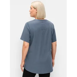 sheego Yogashirt SHEEGO "T-Shirt", Damen, Gr. 40/42, grau (rauchgrau), 73% Baumwolle, 27% Polyester, unifarben, Rundhals, Shirts Yogashirt