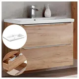 Lomadox Waschtisch-Unterschrank 80cm mit Keramik-Waschbecken TOSKANA-56 in Wotaneiche, B/H/T ca. 81/61/46cm