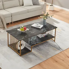 [en.casa] Couchtisch Klibro 120x60x42 cm Marmoroptik, schwarz/Goldfarben