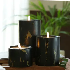 MARELIDA LED Kerze Marmoroptik H: 16 cm schwarz