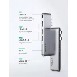 UGREEN CM380 USB-C Hdmi, 2x Usb 3.0, Sd, Tf, PD grau