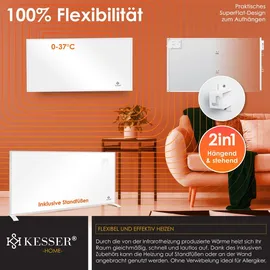 Kesser KESSER® Infrarotheizung Energiesparend Infrarot Standgerät & Wandmontage Elektroheizung mit Fernbedienung Thermostat & App-Steuerung Elektrisch Heizpaneel Heizung Konvektor Standfüße
