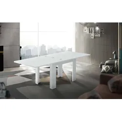 Dmora Ausziehbarer Esstisch Otto, Hilfsküchenkonsole, ausziehbarer Tisch, 100 % Made in Italy, cm 90x90h75, glänzend weiß