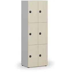 Holzspind mit Ablagefächern, 6 Fächer, RFID-Schloss, grau/Birke