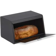 Relaxdays Brotkasten Edelstahl, Brot Aufbewahrungsbox, Hbt: 20,5 x 34,5 x 23,5 cm, Brotaufbewahrung, Metall, Schwarz