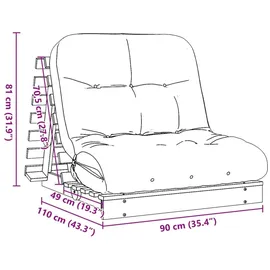 vidaXL Futon Schlafsofa mit Matratze Weiß 90x206x11 Massivholz Kiefer