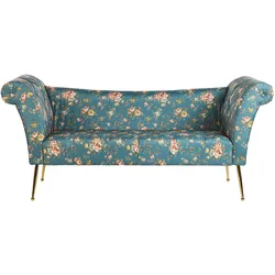Chaiselongue Stoff seeblau / gold Blumenmuster NANTILLY