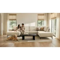 OTTO home Wohnlandschaft XXL Sofa Oland, Struktur, Flachgewebe, Luxus-Microfaser, Boucle, U-Form, 345 cm, Wellenunterfederung, Skandi-Design, Metallfüße beige