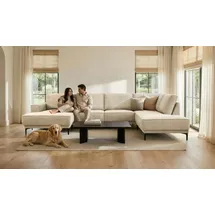 OTTO home Wohnlandschaft XXL Sofa Oland, Struktur, Flachgewebe, Luxus-Microfaser, Boucle, U-Form, 345 cm, Wellenunterfederung, Skandi-Design, Metallfüße beige
