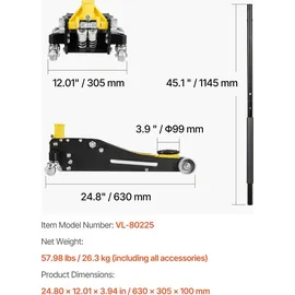Vevor Rangierwagenheber Stahl 95–475 mm Gelb/Schwarz