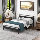 CHICFURN Metallbett modernes 140 x 200 cm mit Lattenrost, Doppelbett klassisches Bett, geeignet für Gästezimmerbett, Jugendzimmerbett (Schwarz,Ohne Matratze)