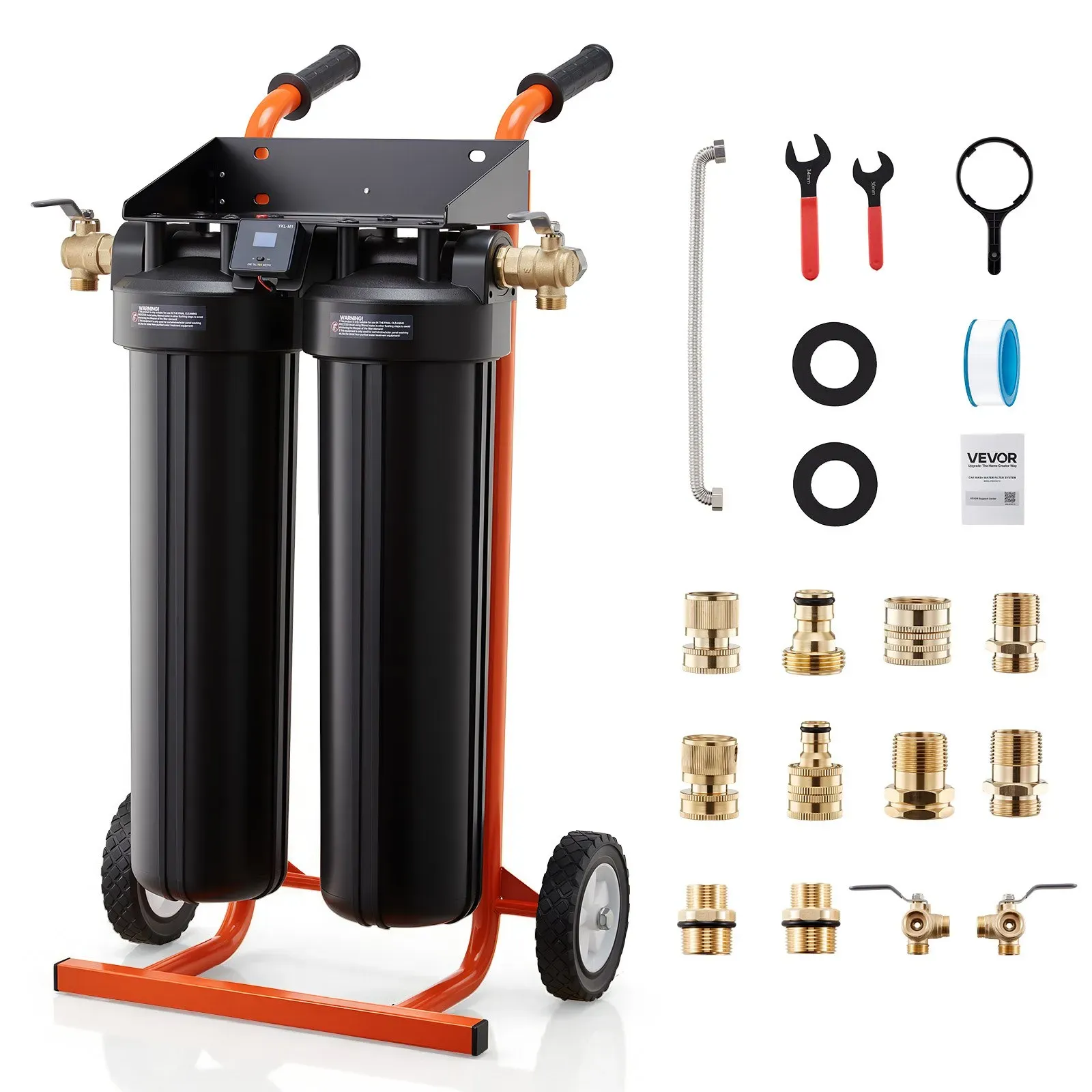 VEVOR Deionisiertes Wassersystem für Autowäsche 1250 L, Wasserdeionisierer für Autowäsche mit Dualen 4L Gemischten DI-Harz-Filterkartuschen, Deionized Autowaschanlage mit Rollen Bypass-Ventil für KFZ