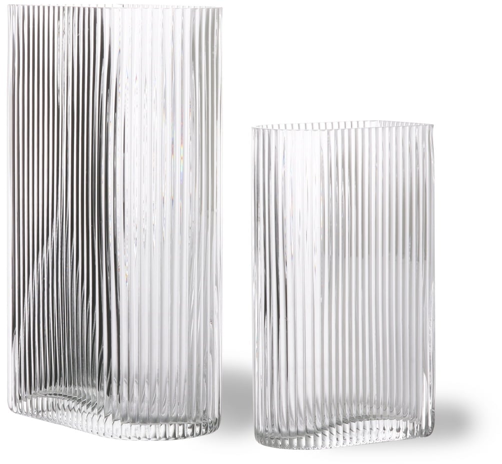 HKliving - Ribbed Glas-Vase, klar (2er-Set)