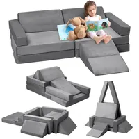 Spielsofa, Modulares Kindersofa, 12-teiliges Schaumstoff Bausteine Sofa, vielseitig kombinierbar, Kindersofa Ausklappbar aus Kuschel Cord für Jungen und Mädchen Kuschelecke im Kinderzimmer - A