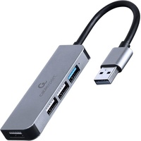 Gembird 4-port USB hub (USB C), Dockingstation + USB Hub, Schwarz, Silber