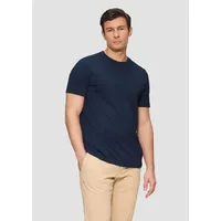S.Oliver T-Shirt T-Shirt mit Flammgarnstruktur kurzarm, Rundhals, Logo blau