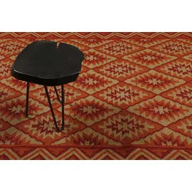 Green Looop Wollteppich GREEN LOOOP "Clare", rot (rost rot), B:80cm H:5mm L:150cm, Wolle, Teppiche, Fransen, Kelim, handgewebt, Natur, Wohnzimmer, Schlafzimmer, Raute