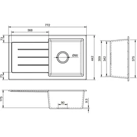 QLS Granitspüle Küchenspüle Einbauspüle Abtropffläche Master 1.0 Schwarz Metallic L Siphon 10415 - Schwarz