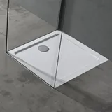 doporro Duschtasse Duschwanne 75x80x4 flach inkl. Ablaufgarnitur aus Acryl in Weiß DIN-Anschlüsse für bodenebene Montage geeignet Faro2