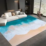 Generisch Wohnzimmer Teppich Strand Meereslandschaft Türkis 140x200 cm Teppich Schlafzimmer Flauschig Waschbarer Kurzflor Teppiche rutschfest Teppich, für Esszimmer Büro Flur und Küche