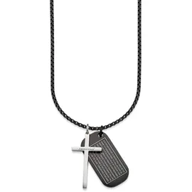 Bruno Banani Kette mit Anhänger BRUNO BANANI "Schmuck Geschenk Halskette Kreuz Vater Unser Venezianerkette", schwarz (edelstahlfarben, schwarz), Halsketten, Herren, Edelstahl, L: 55, Dog-Tag-Kette