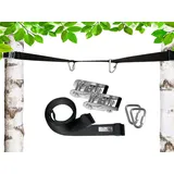 PATRON® BETWEEN 4m, Spanngurt zum Hängen zwischen Bäumen - Belastbarkeit 2200 kg inkl. 2 Premium Delta Karabiner, Polyester, abnehmbar und erweiterbar, PAT Bandlänge:4m