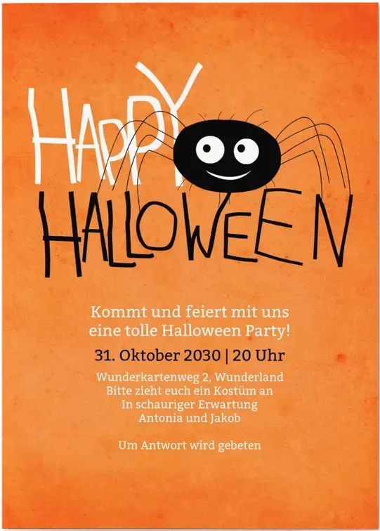 Einladungskarten zu Halloween selbst gestalten - Kleine Spinne - Beige | Wunderkarten.de