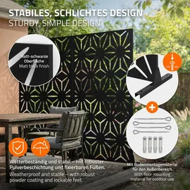 ML-Design Metall-Sichtschutz Torino 90x180 cm aus Stahl Raumteiler mit 3 Paneele, Trennwand erweiterbar mit Ständer, Paravent Deko Sichtschutzwand