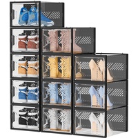 SIMPDIY Schuhaufbewahrung, 12 Stück, XL, Schuh-Organizer für Schrank, Schuhboxen, transparenter Kunststoff, stapelbare Schuhaufbewahrungsboxen für Größe 47