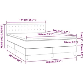 vidaXL Boxspringbett mit Matratze Hellgrau 140x200 cm Samt