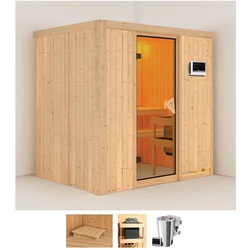 Karibu Sauna Finja, BxTxH: 196 x 151 x 198 cm, 68 mm, (Set) 3,6-kW-Bio-Plug & Play Ofen mit externer Steuerung beige