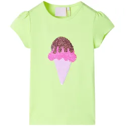 Kinder-T-Shirt Neongelb 116 – Strahlender Look mit Eiscreme-Pailletten - 116