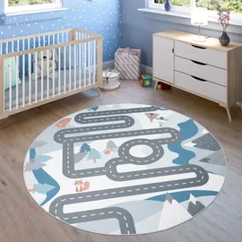 Paco Home Kinderteppich Spielteppich Teppich Kinderzimmer Straßen Design Mit Tieren Creme Ø 200 cm Rund