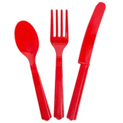 Plastik Besteck rot 18 tlg. Löffel Messer Gabeln