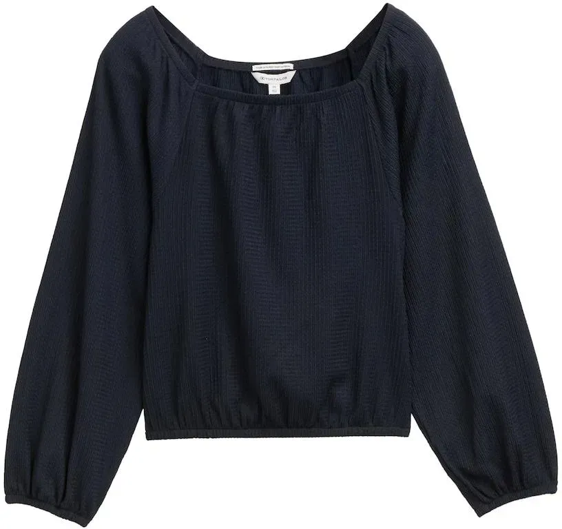 TOM TAILOR Mädchen Cropped Bluse mit Struktur, blau, Uni, Gr. 128