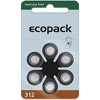 60 Stück (10 Blister) Ecopack Typ 312 Hörgerätebatterie P312 PR41 ZL3 mit 2 Stück LUXTOR® Reinigungstücher für Hörgeräte und Otoplastiken