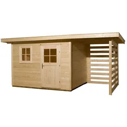 Weka 28 mm Gartenhaus 170 mit Anbau 385 x 240 cm - 50 % Rabatt auf Dacheindeckung