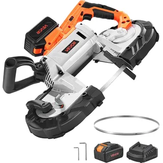 Vevor 20 V Akku Bandsäge, 127x115mm Schnitttiefe, Metallbandsäge mit bürstenlosem Motor, 4000-mAh-Akku und Ladegerät, 0–120 m/min variable Drehzahl, zum Schneiden von Metall, Holz