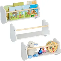Relaxdays Bücherregal Wolke, 3er Set, Kinderbücherregal Wand, HxBxT: 24 x 50 x 18 cm, Wolkenregal Kinder, weiß/Natur