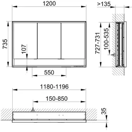 Keuco Royal Lumos Wandeinbau 120 cm silber eloxiert offenes Fach