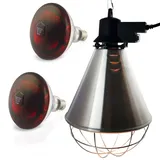 Wärmestrahler mit Sparschalter | Set 2 Stück Rotlichtlampe Wärmelampe E27 | Ferkellampe, Kückenlampe, Wärmelampe Tiere, Hühner, Infrarot Heizstrahler (100 Watt)