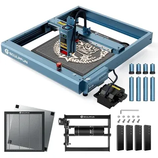 SCULPFUN SF-A9 Laeser Graviermäschine mit 3 Gravur Zubehoer: Luftunterstuetzung, Honeycomb Arbeitstisch und Rotary Roller - Blau